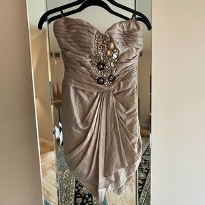 Bebe Beaded Champagne Strapless Dress XXS